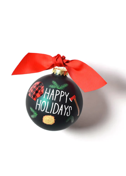Happy Holidays Cutting Down The Tree Glass Ornament Ornament