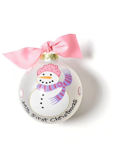 My First Christmas Snowman Glass Ornament - Pink Ornament
