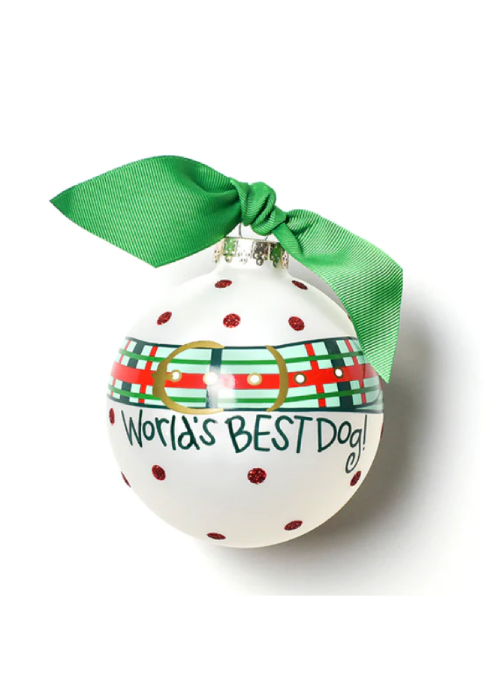 Worlds Best Dog Collar Glass Ornament Ornament