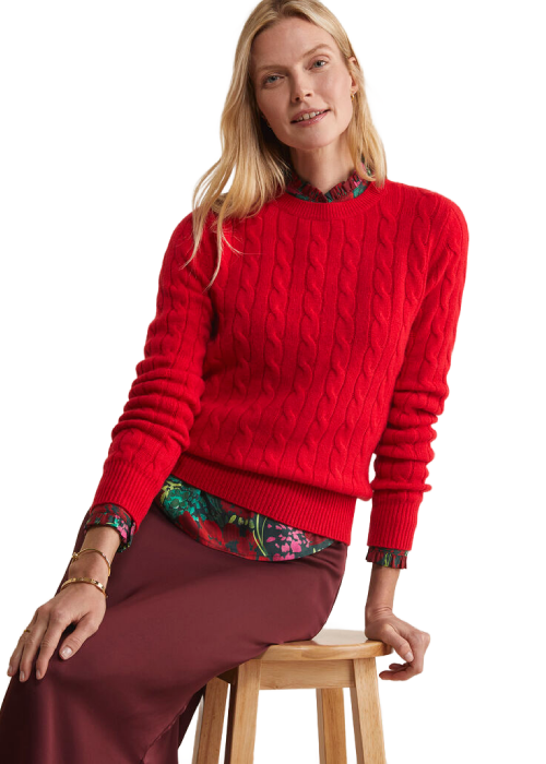 Cashmere Cable Knit Sweater - Red Sweater