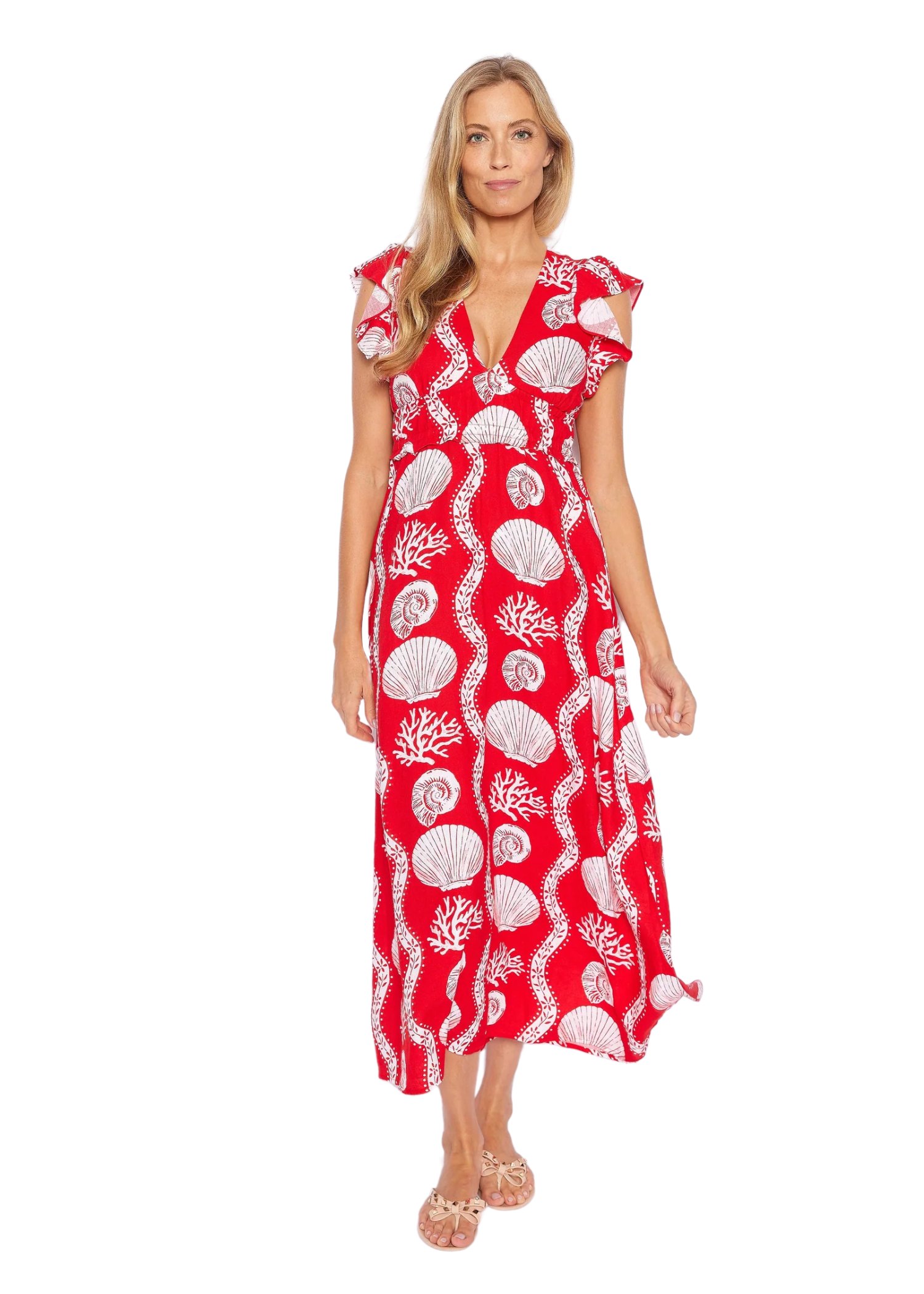 SAIL TO SABLE SEA STRIPE FLUTTER SLEEVE MAXI Extra Large
