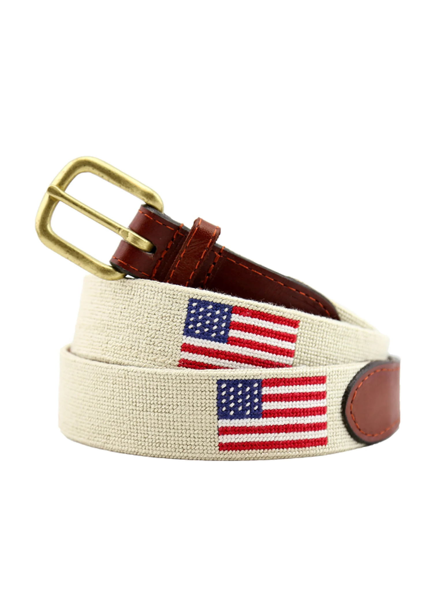SMATHERS AND BRANSON AMERICAN FLAG NEEDLEPOINT BELT - LIGHT 