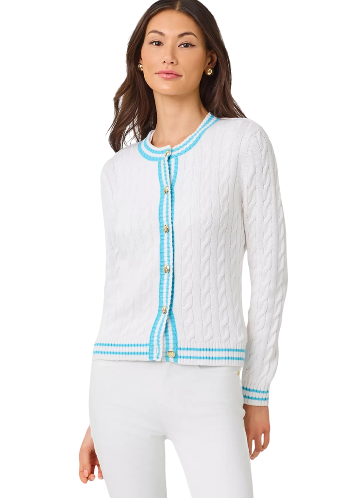 pois compact rib cardigan ホワイト LILLY PULITZER BROCKTON CREW NECK CARDIGAN - RESORT WHITE – The