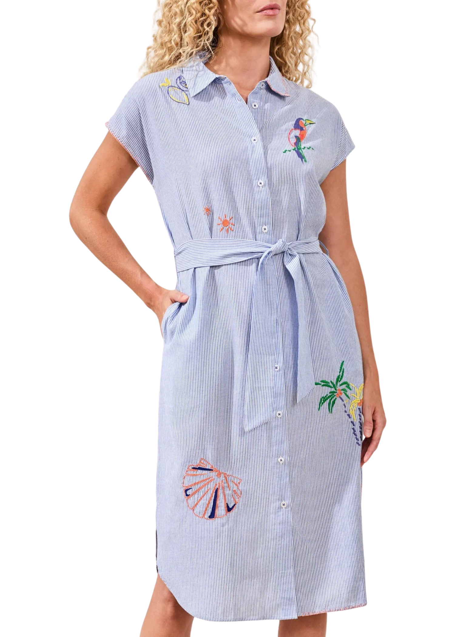 TRIBAL TROPICAL EMBROIDERED SHIRT DRESS Extra Small