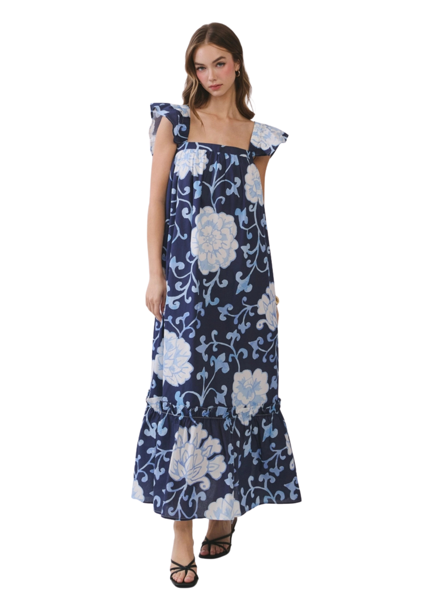 TCEC FLORAL BABY DOLL MAXI DRESS  The Navy Knot