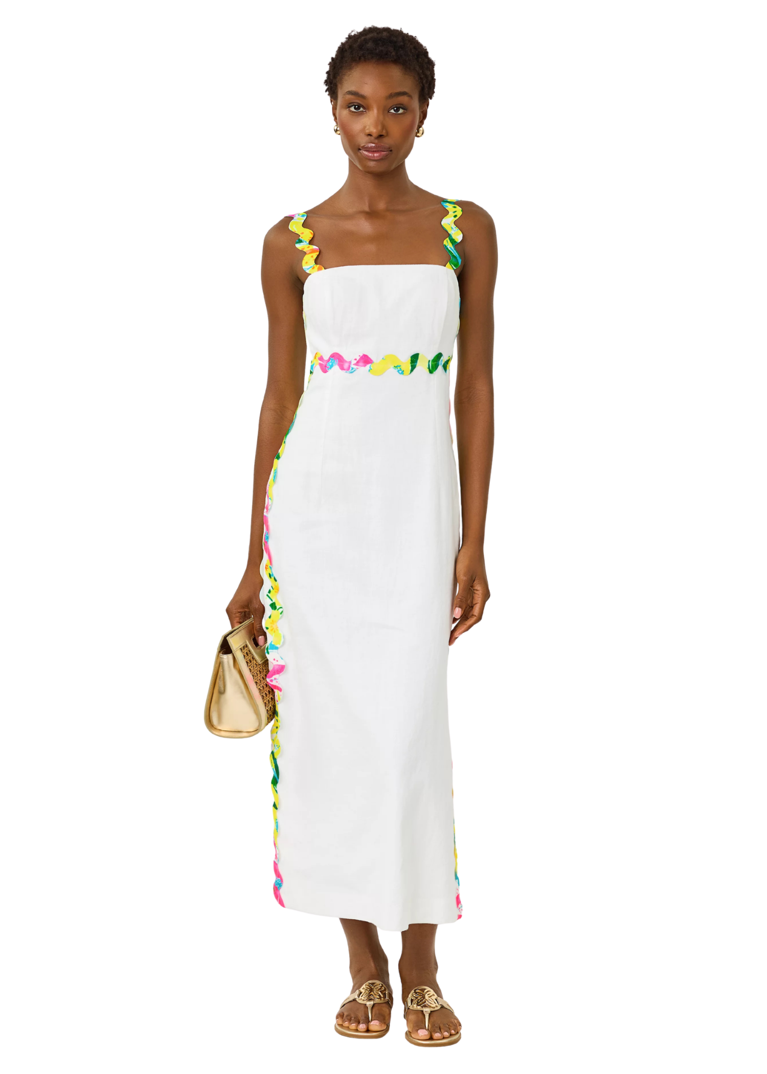 fitted linen midi dress LINEN FIT-AND-FLARE MIDI DRESS